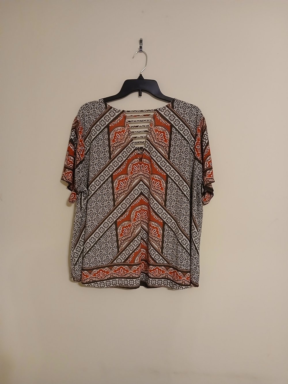 Cato Rust and White Patterned Short Sleeve Tunic